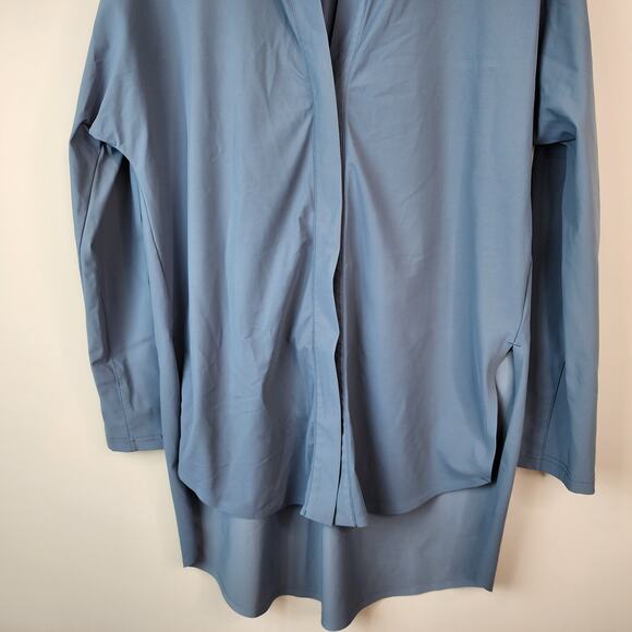 Aday Something Borrowed Tunic Shirt Light Blue Snap Top Medium - Picture 3 of 7